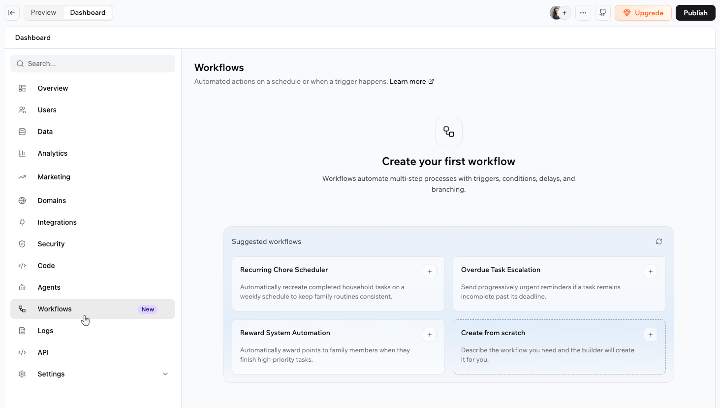 The Create workflow window
