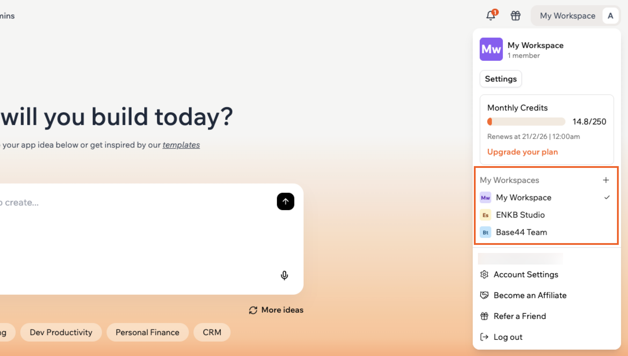 Accessing your workspaces in your Base44 account