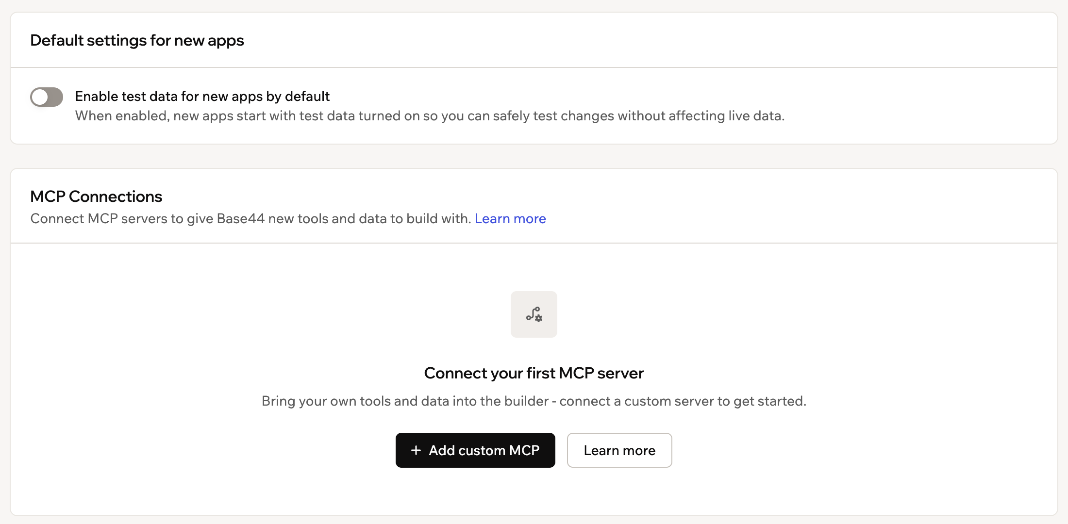 MCP Connections on the Builder page of Account preferences, with the Add custom MCP button