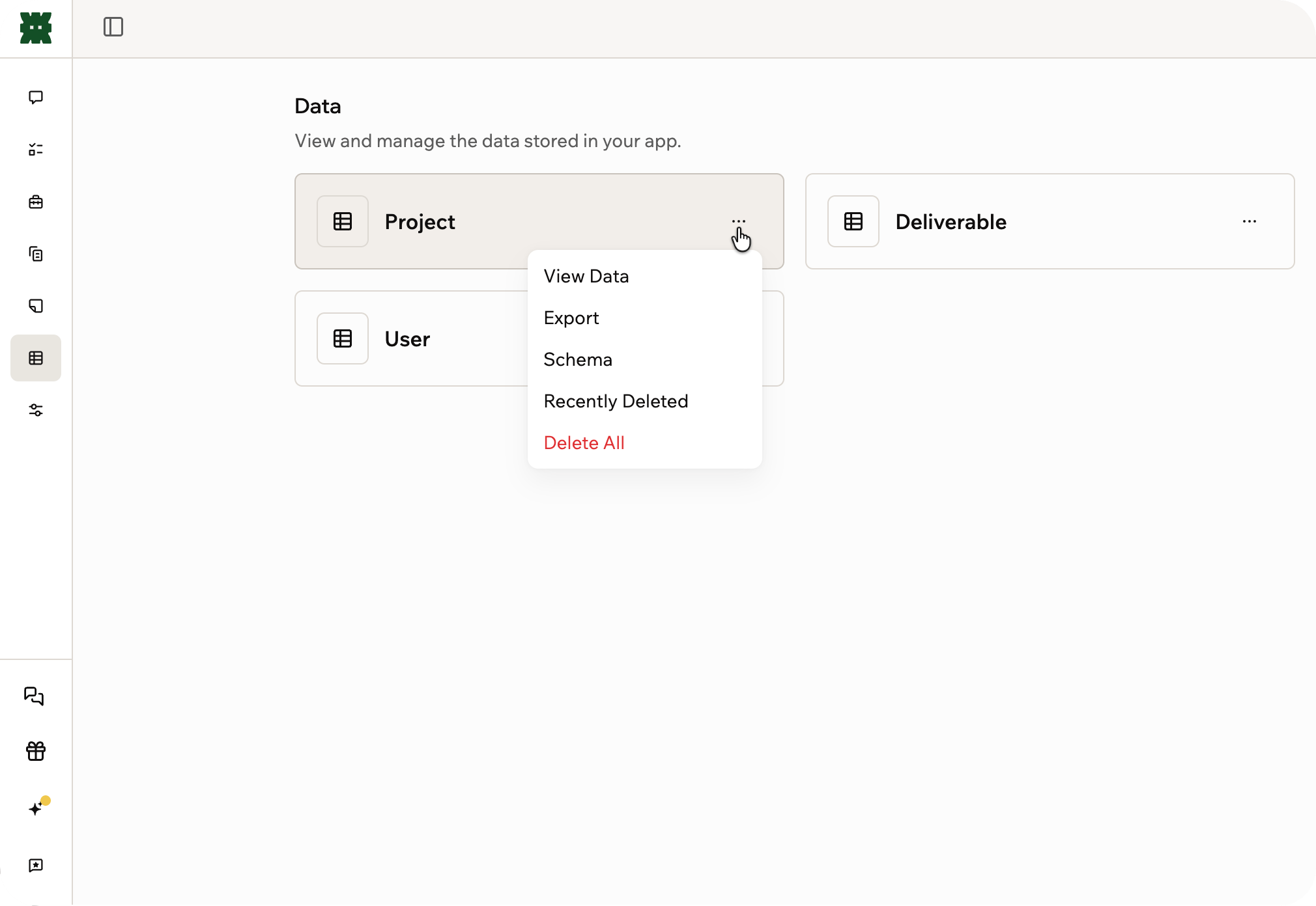 Data in Superagents showing tables and records