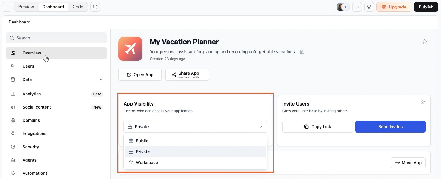 Choosing who has access to your app