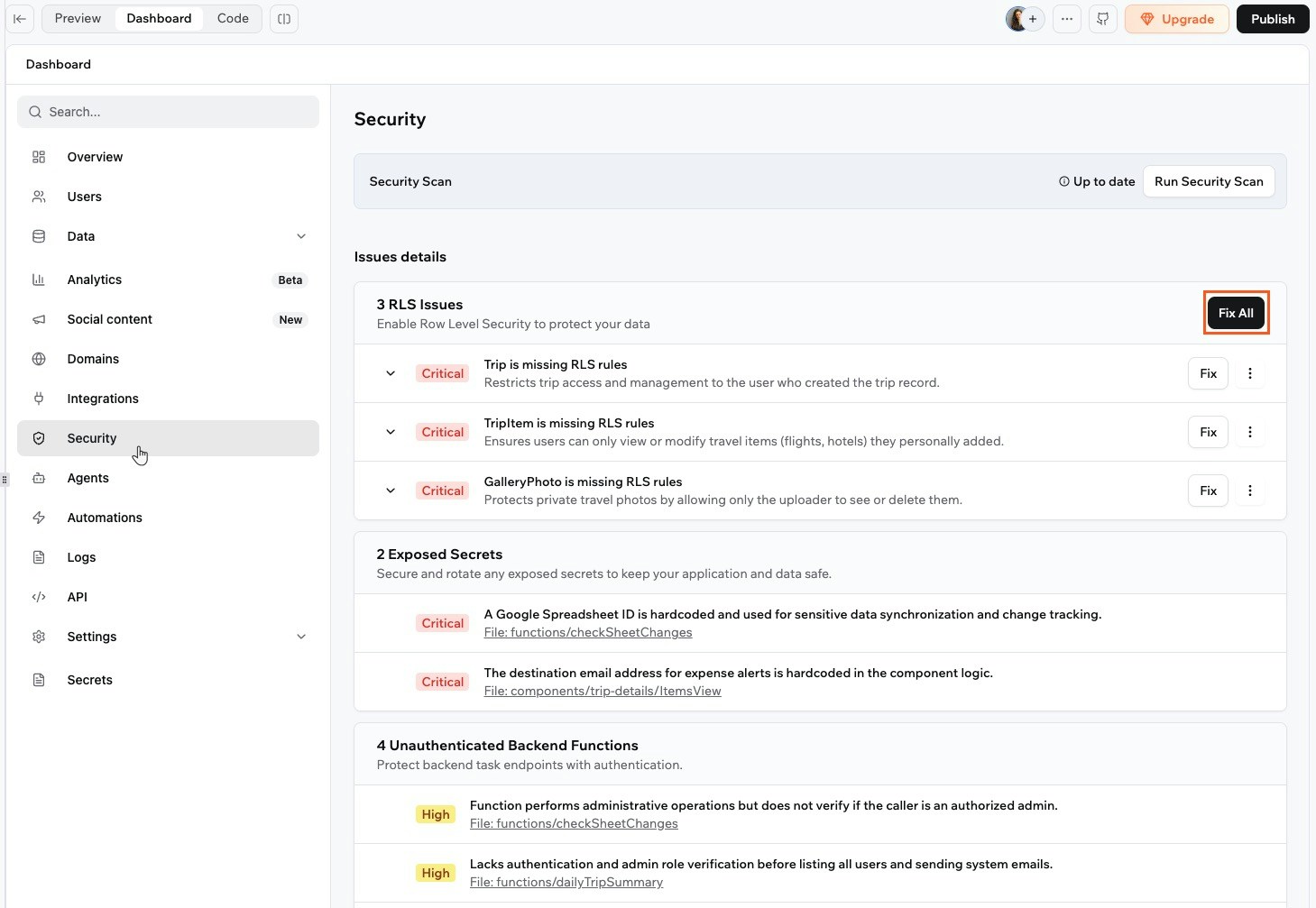 Running a security scan on your app