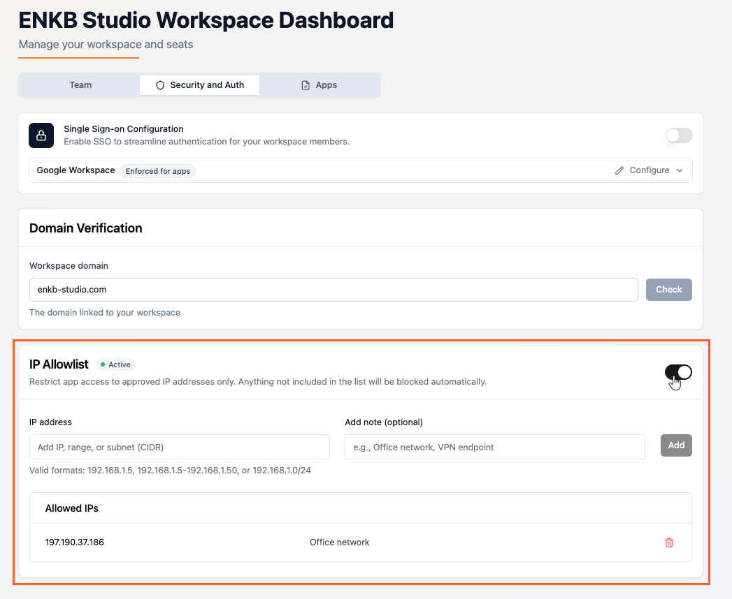 Adding IP allowlist in your workspace