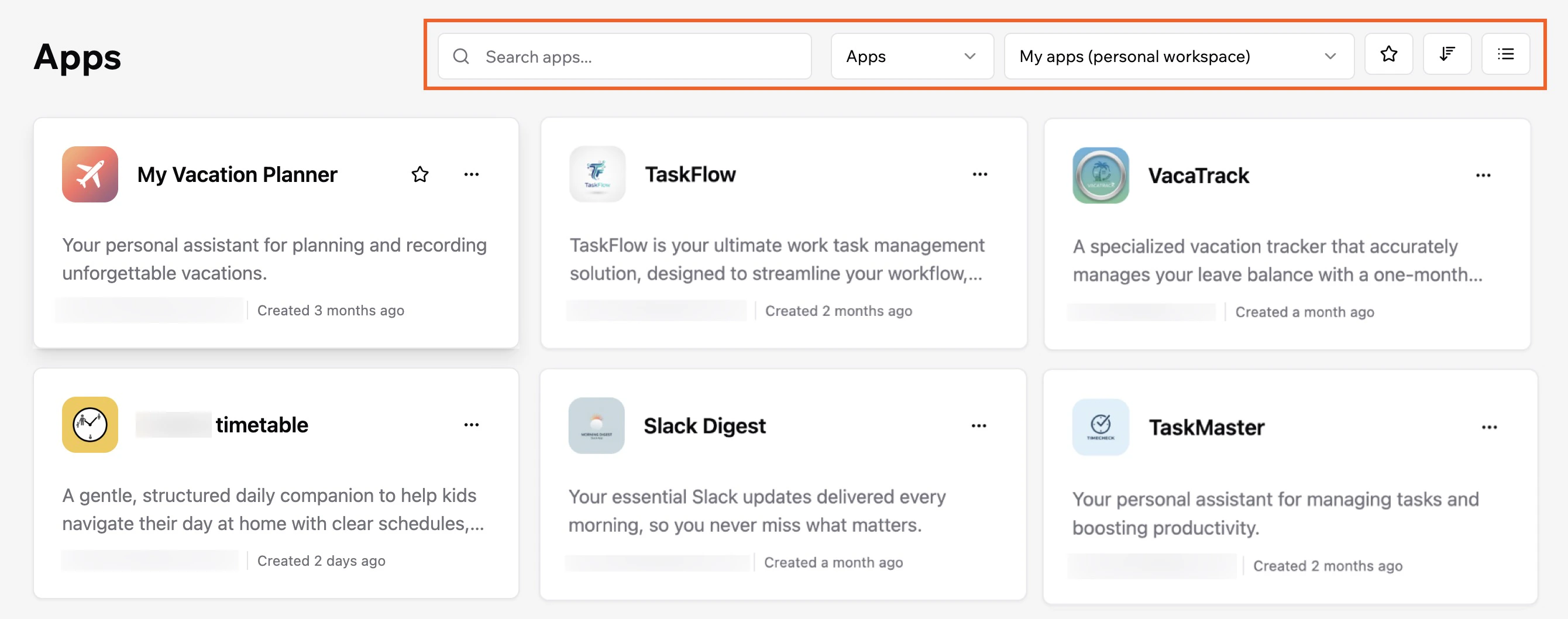 Filtersapps Searching and filtering your apps in Base44