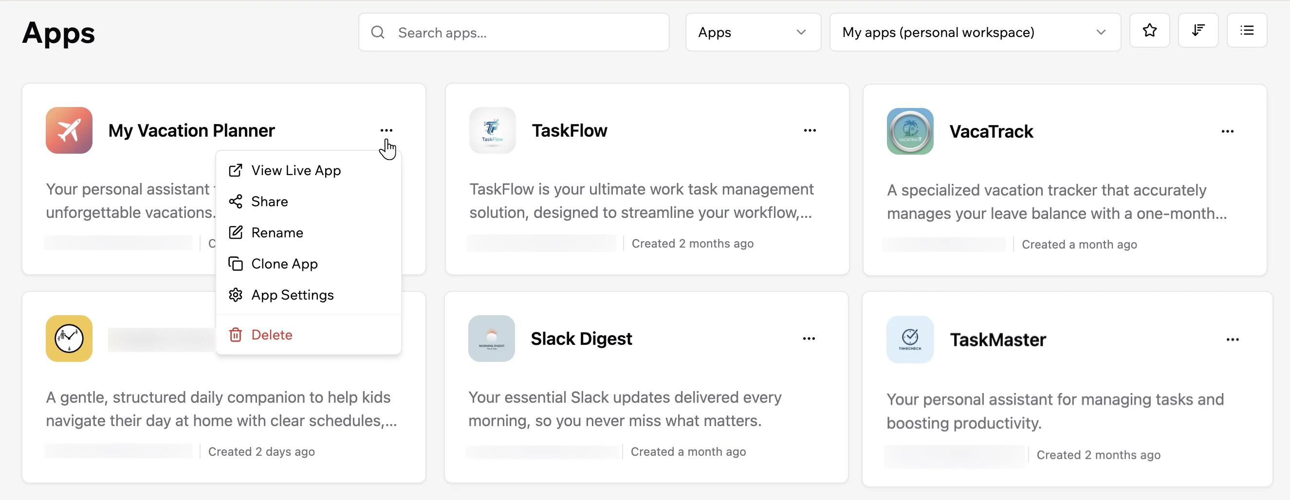 Manageapps Managing the apps in your workspace