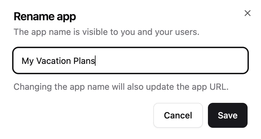 Rename Renaming your app from your Apps page