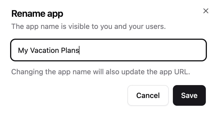 Rename Renaming your app from your Apps page