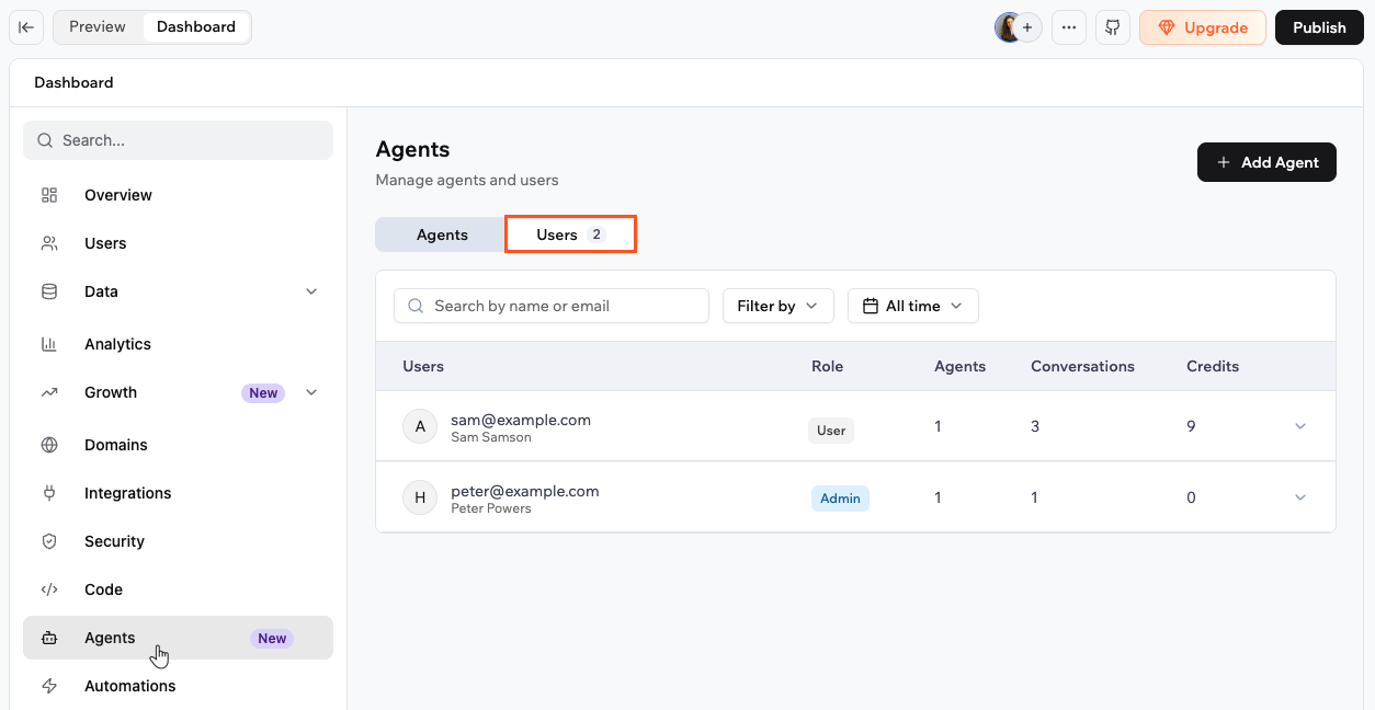 Agent users tab
