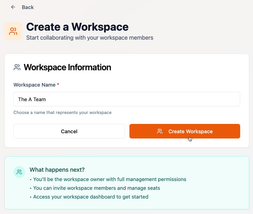 Creating a new workspace in Base44.