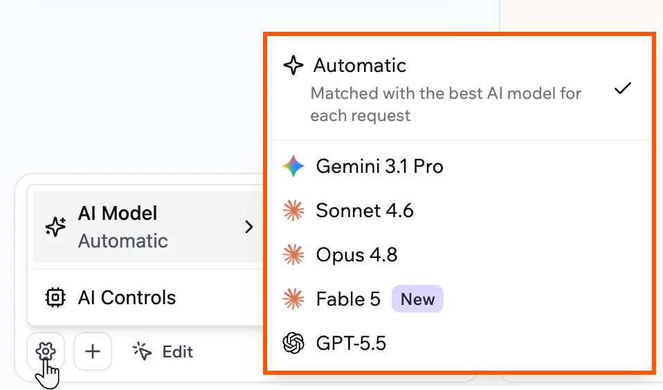 Choosing an AI model in the Base44 AI chat settings