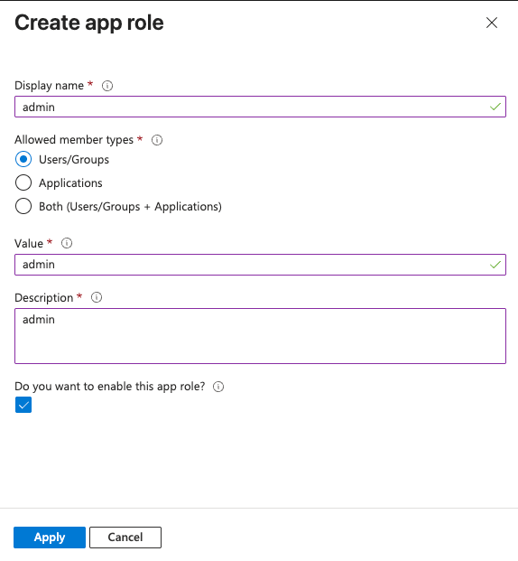 Entra Create app role panel