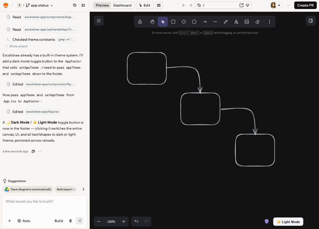 The app editor for an imported project with the Base44 AI chat and the running app in Preview on the right
