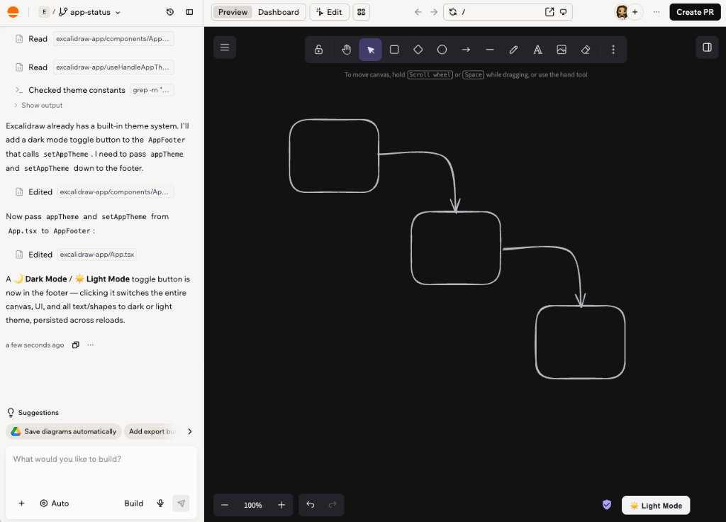 Der App-Editor für ein importiertes Projekt mit dem Base44-KI-Chat und der laufenden App in „Preview" rechts