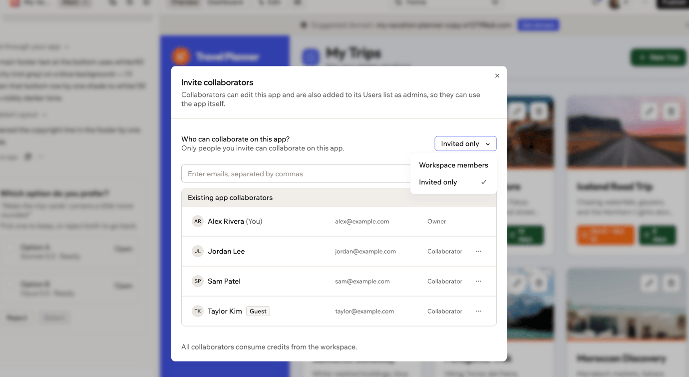 Choosing who can collaborate on your app in Base44