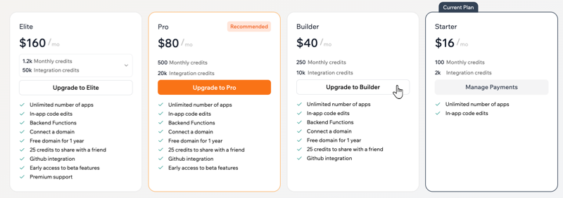 Upgrading your Base44 plan.