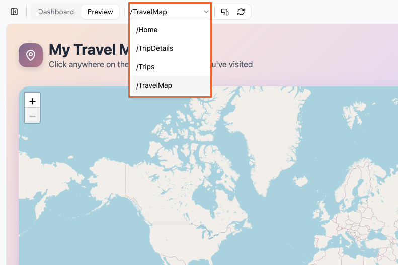 Switching between pages in the app editor