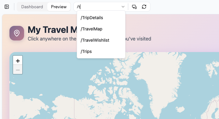 Searching for a page in the pages drop-down