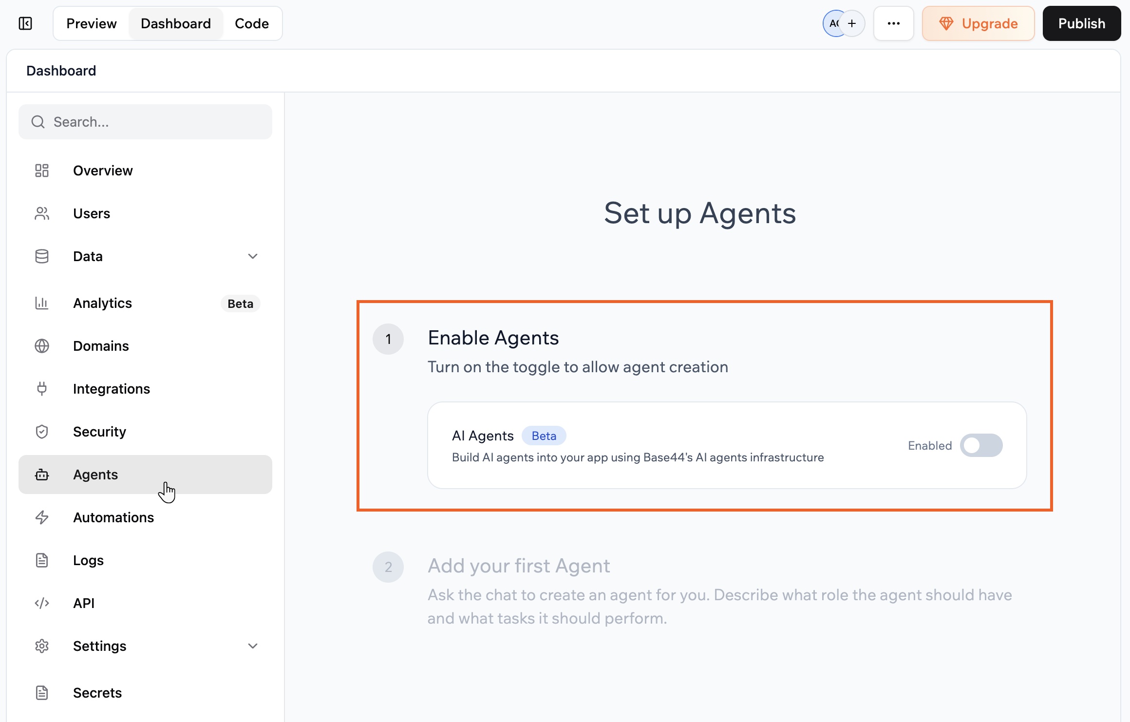 Enabling AI agents in your Base44 app