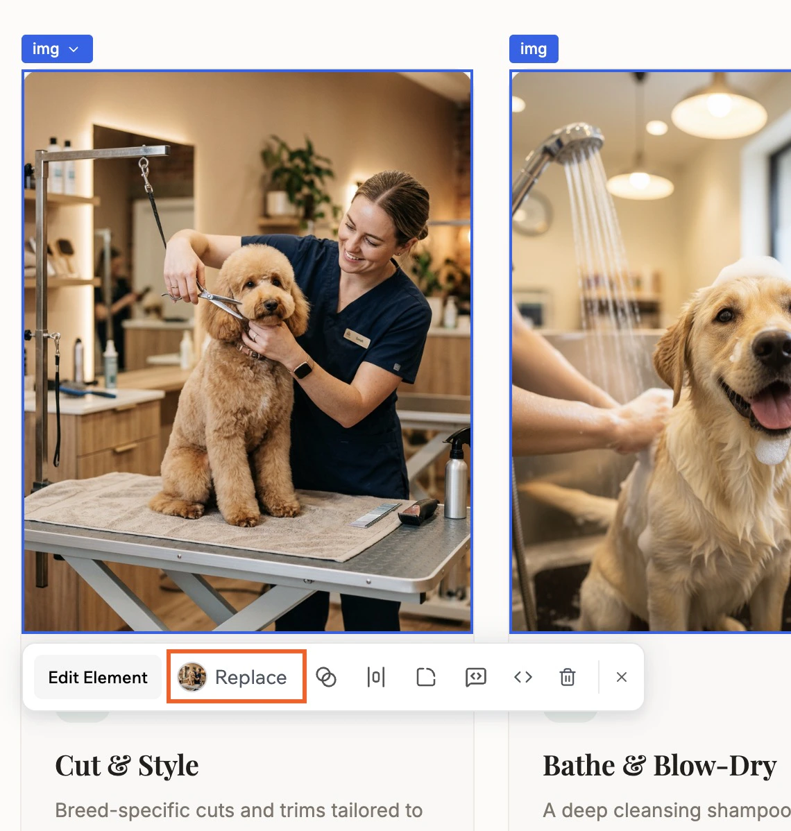 Replacing an image from the file library Replacing an image from the file library in Visual Edit mode
