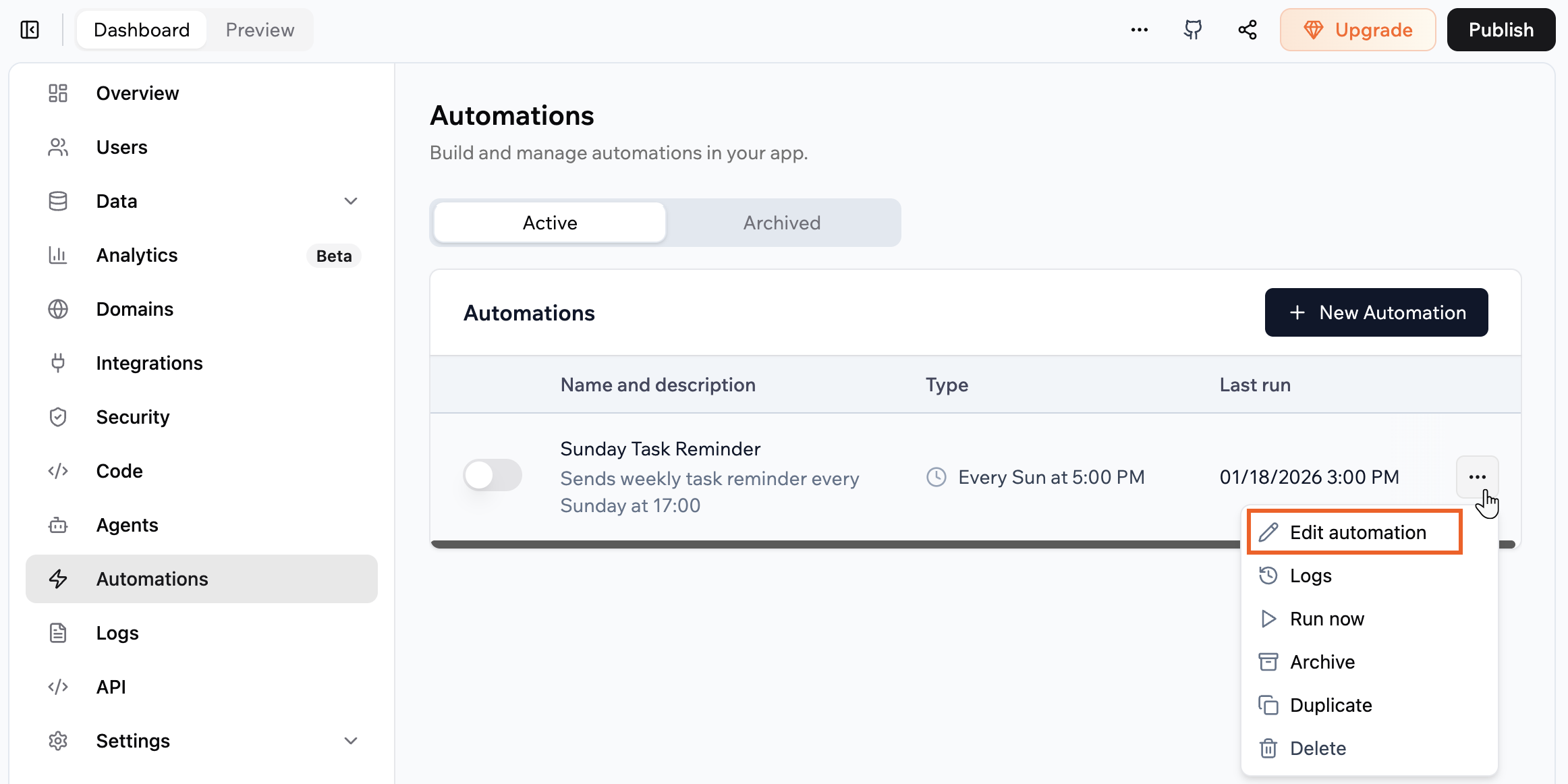 Editing an automation in your app