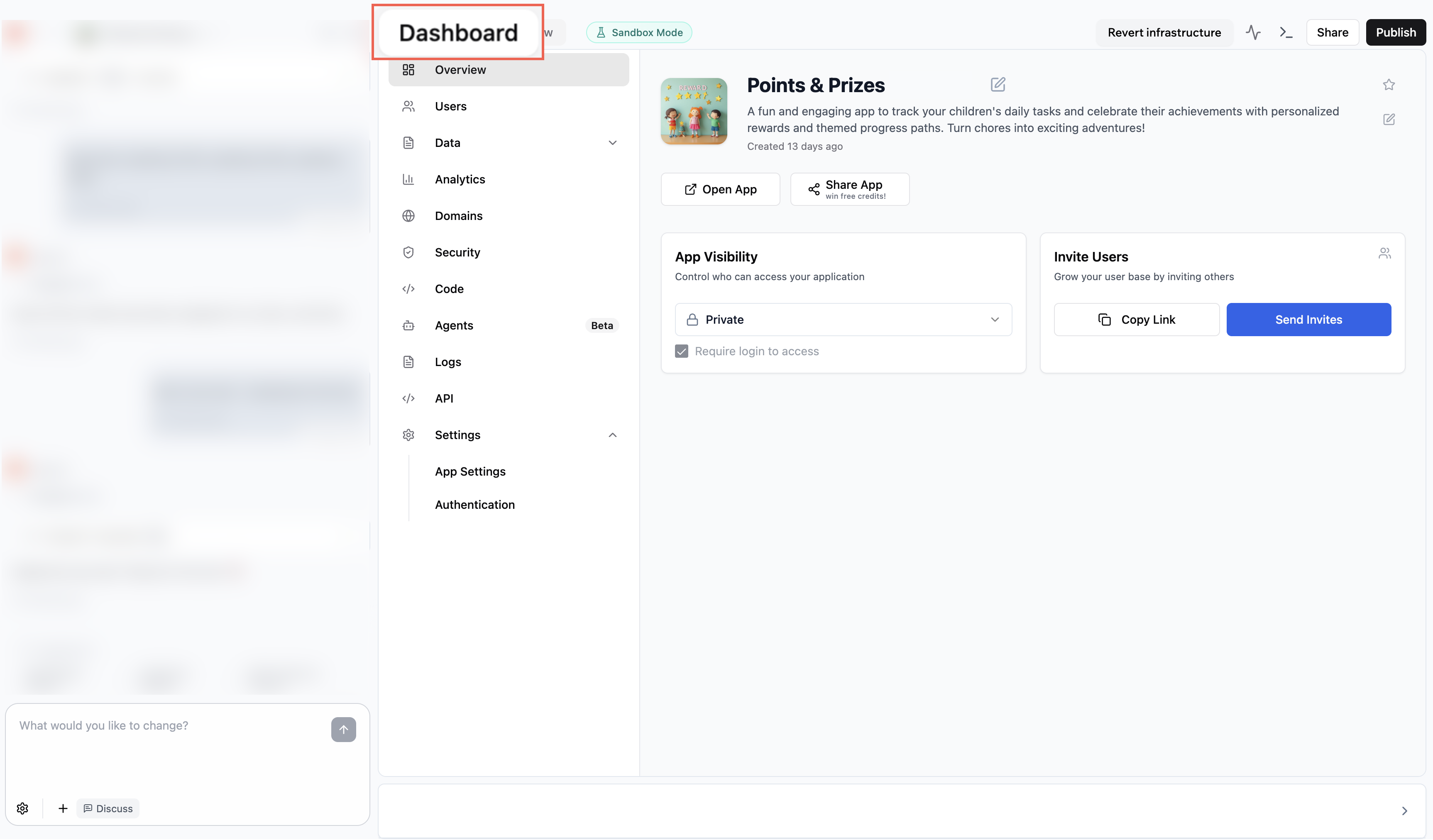 Accessing your app's dashboard in the Base44 app editor
