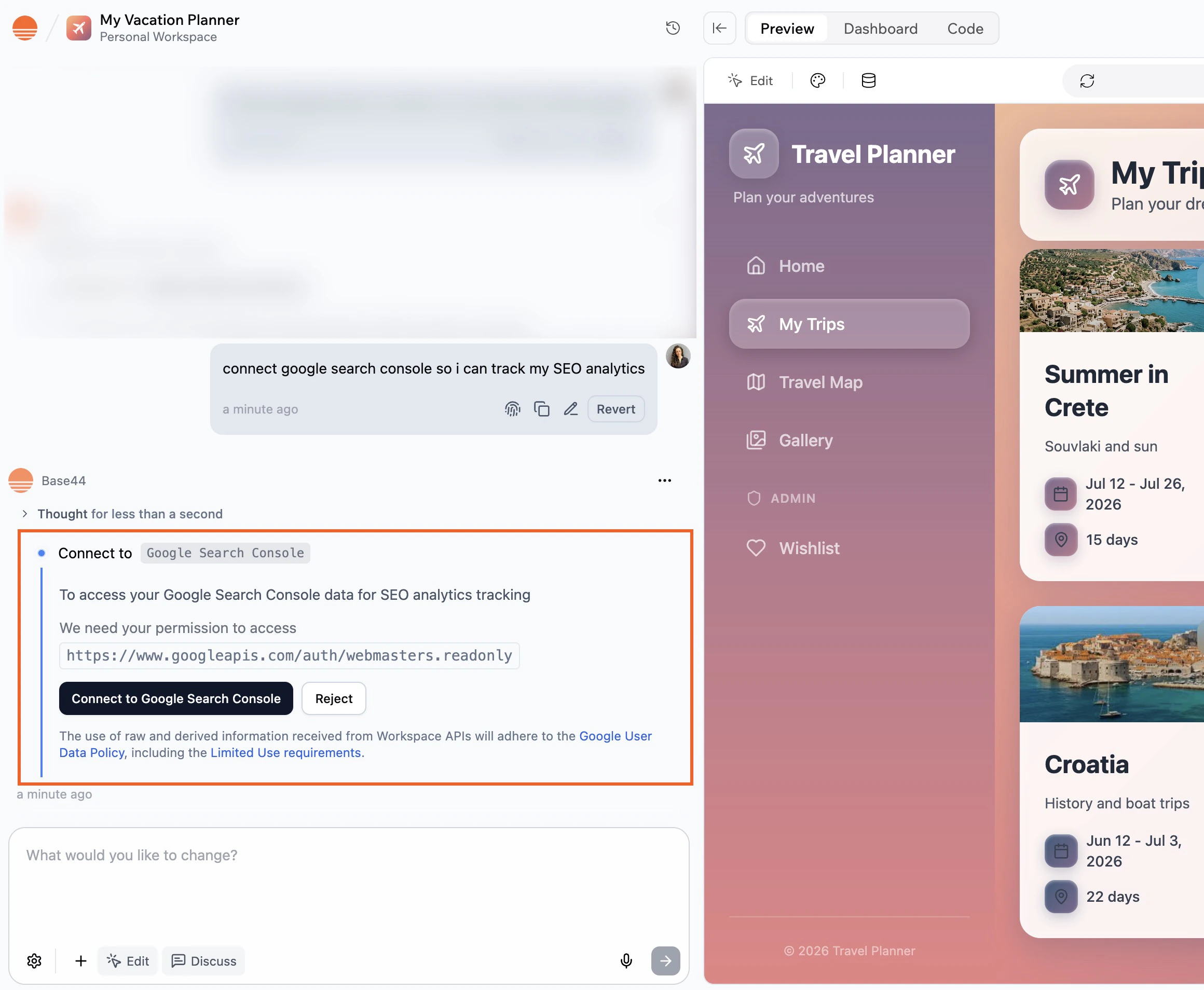 Connecting GSC from the AI chat