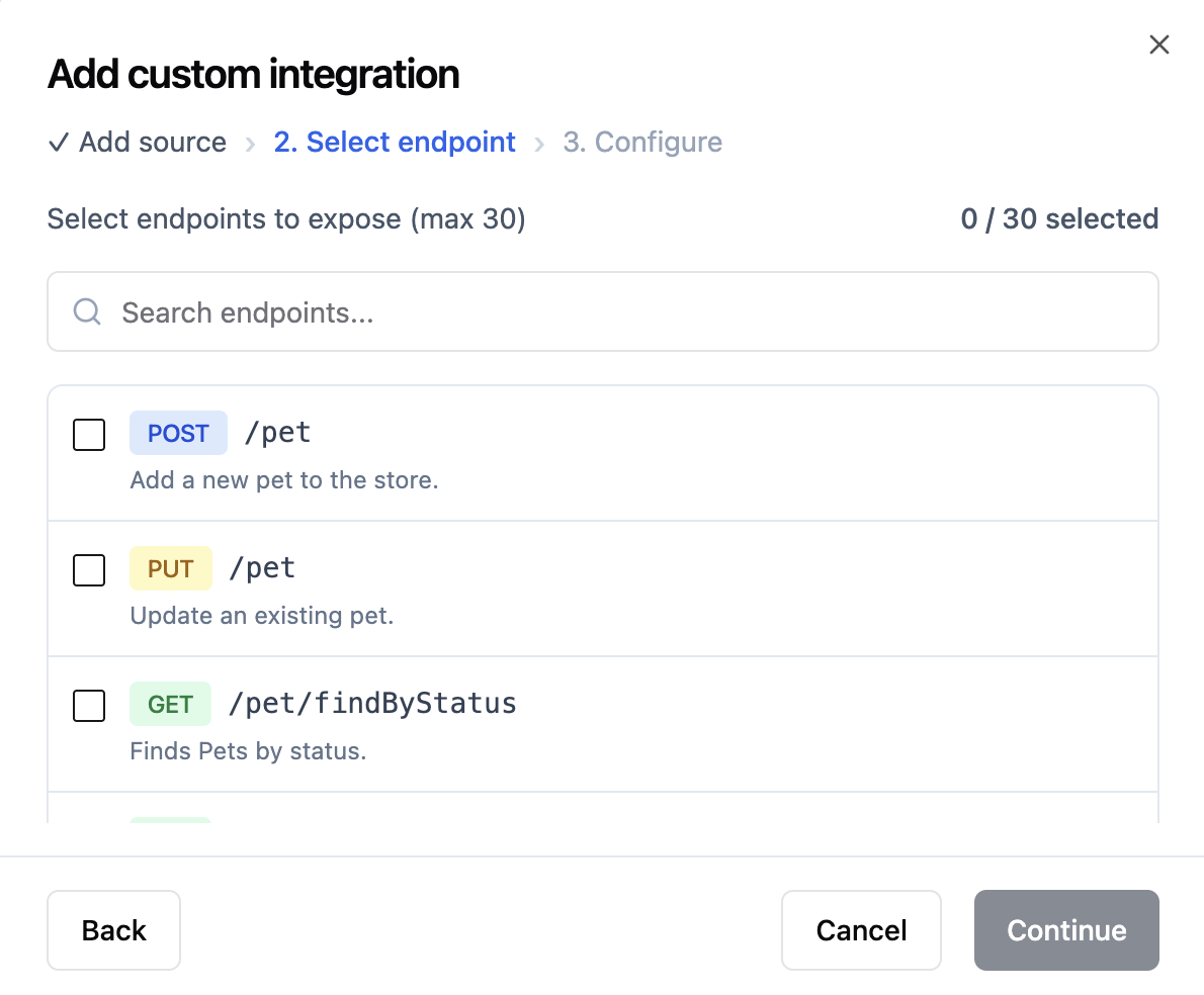 Selecting the endpoints to expose for your workspace integration Selecting the endpoints to expose for your workspace integration