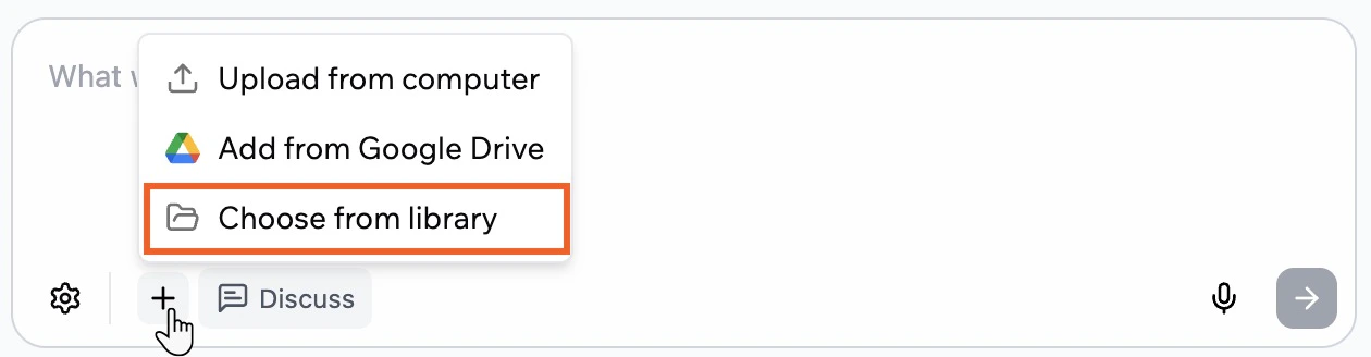 Selecting files from the file library in the AI chat