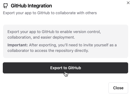 Export your app to GitHub from the dashboard