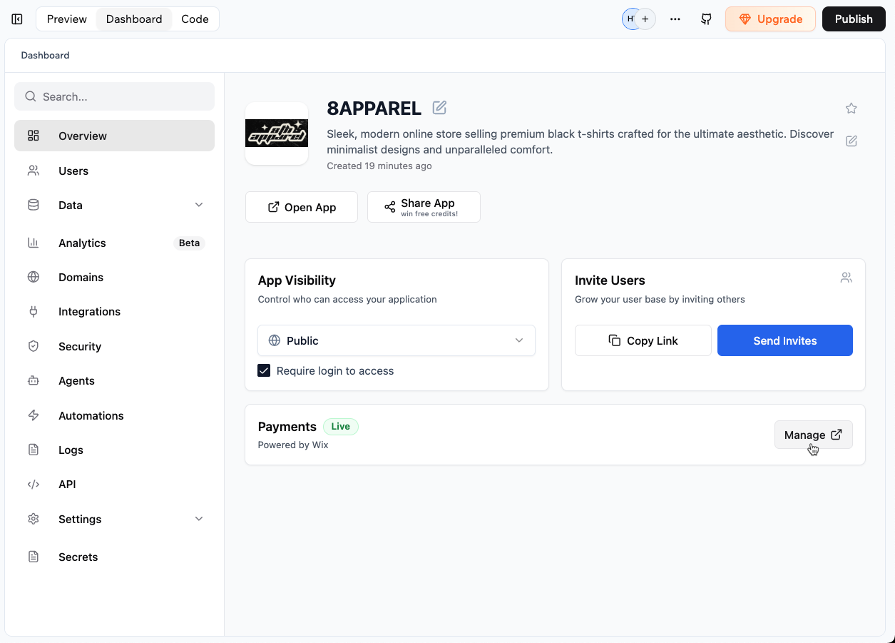 Setting up Base44 Payments powered by Wix - Base44 Support Documentation