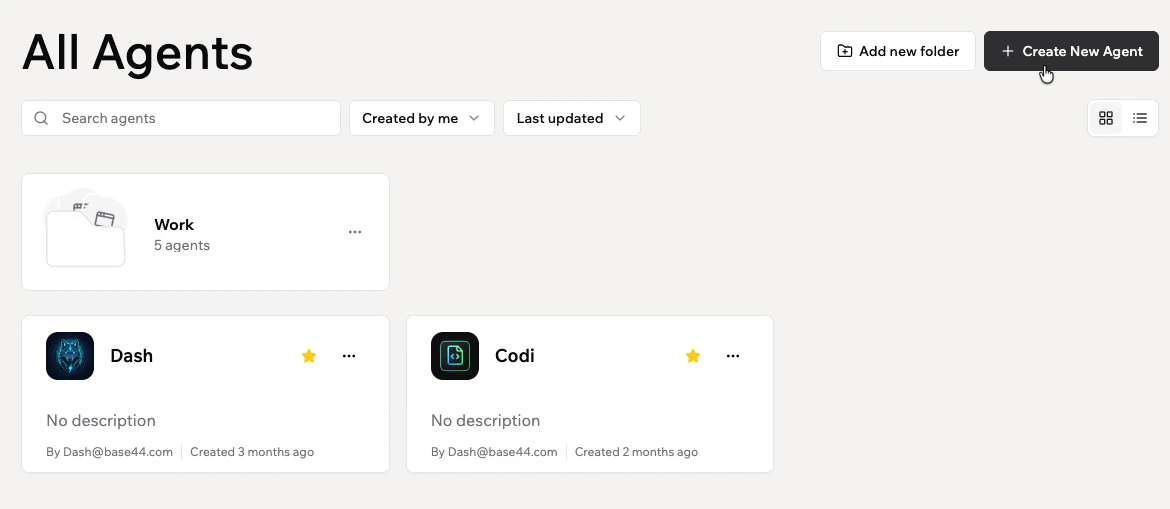 Folder card displayed at the top of the All Agents page