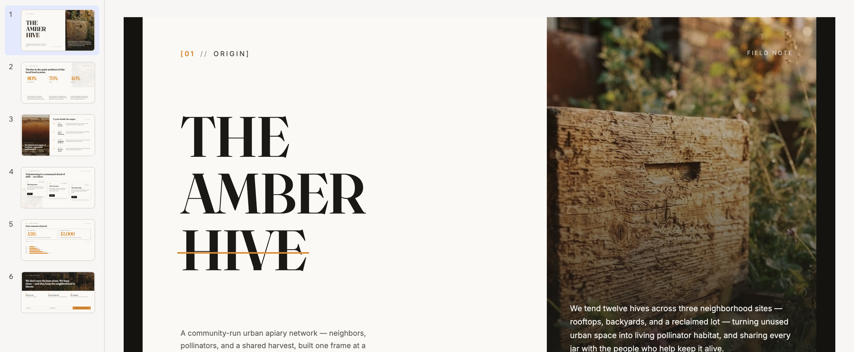 A screenshot of a presentation in the Base44 editor showing the slide rail, the current slide, and the speaker notes
