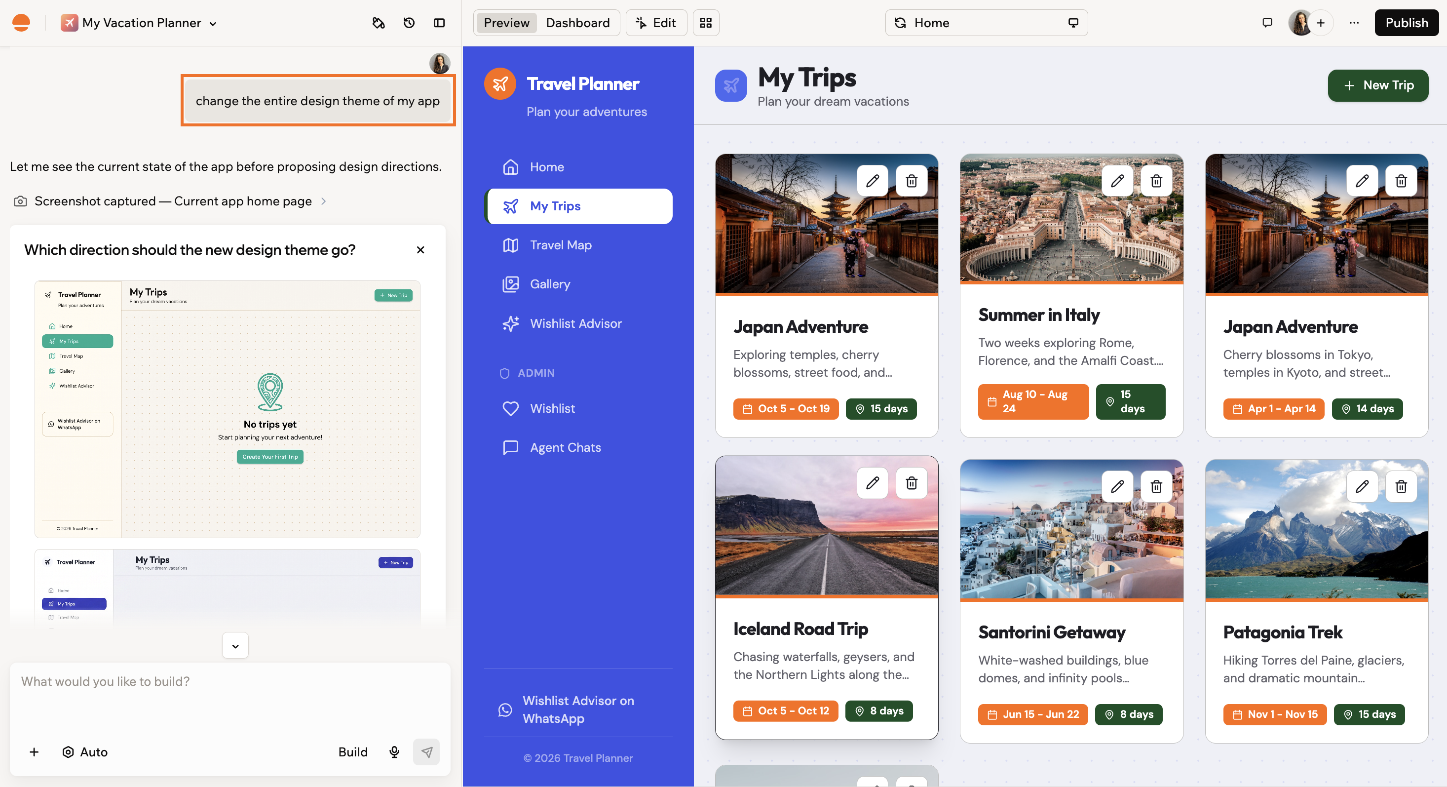 The app editor chat making a design change to an app