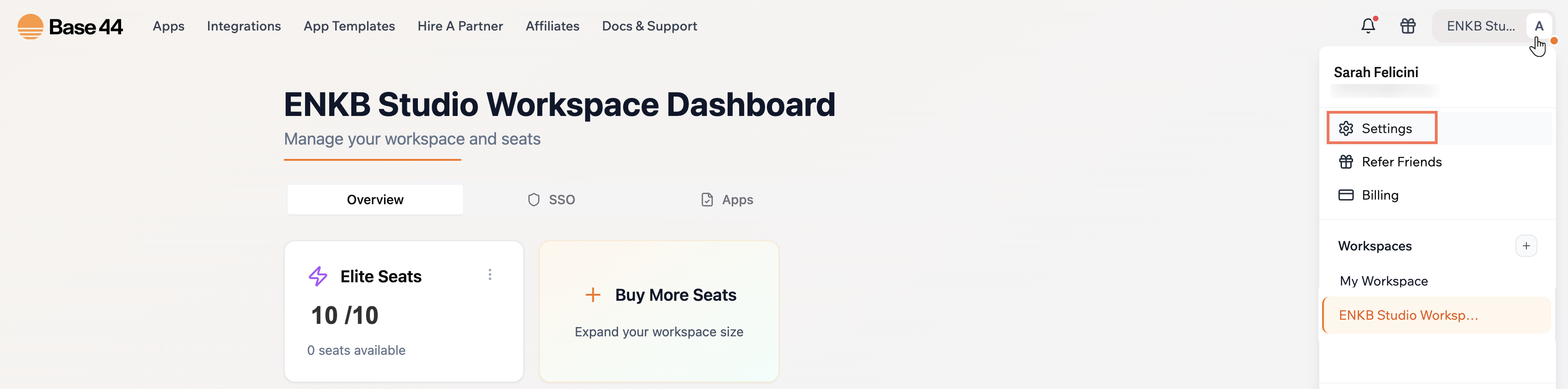 Enterprise Workspace Settings in Base44