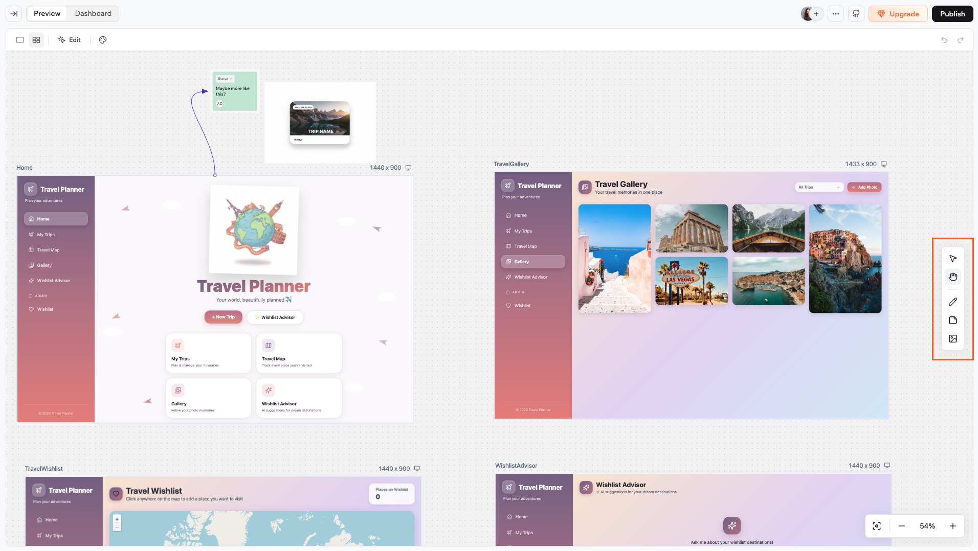 The canvas toolbar showing Select, Hand, Draw, Sticky note, and Image tools