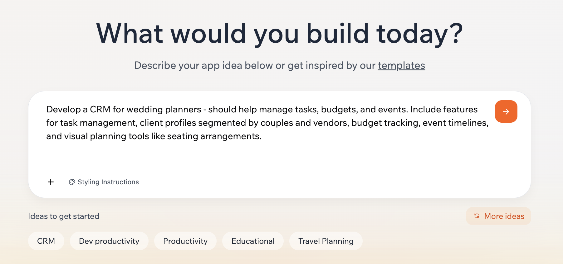 Writing your prompt in Base44 to start building your app
