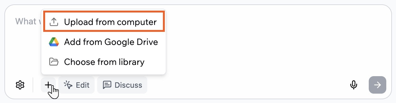 Uploading files from your computer to the AI chat