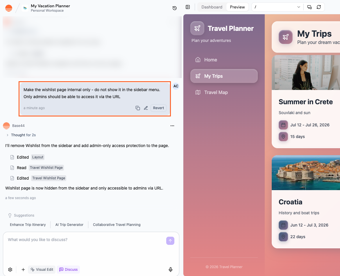 Creating internal hidden pages on your app