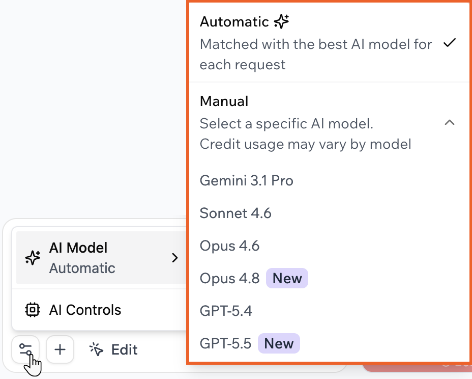 Choosing an AI model in the Base44 AI chat settings