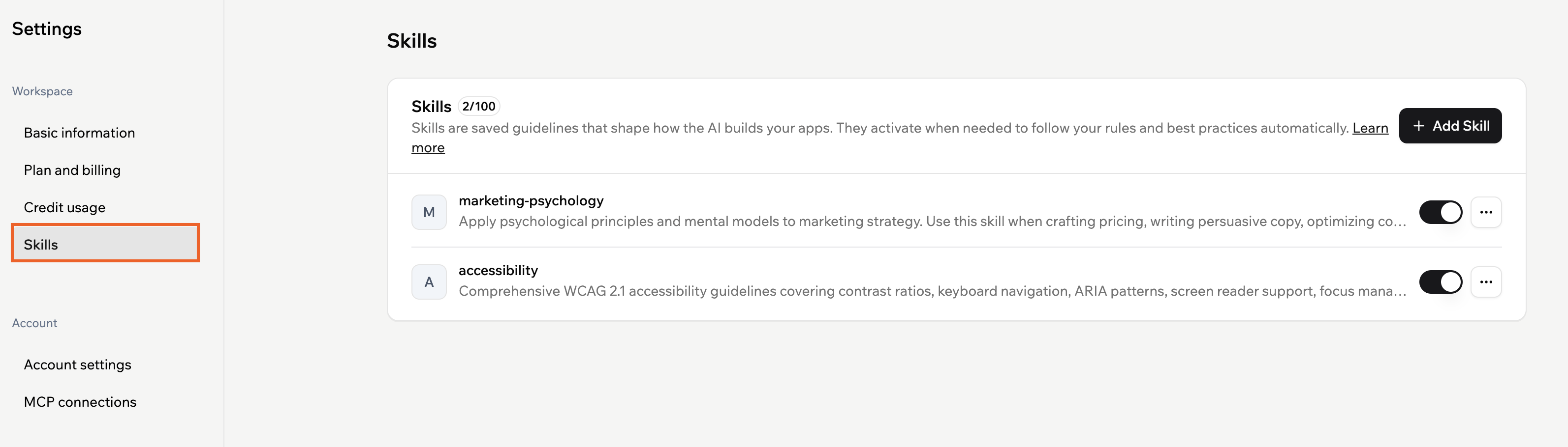 Adding skills to your workspace
