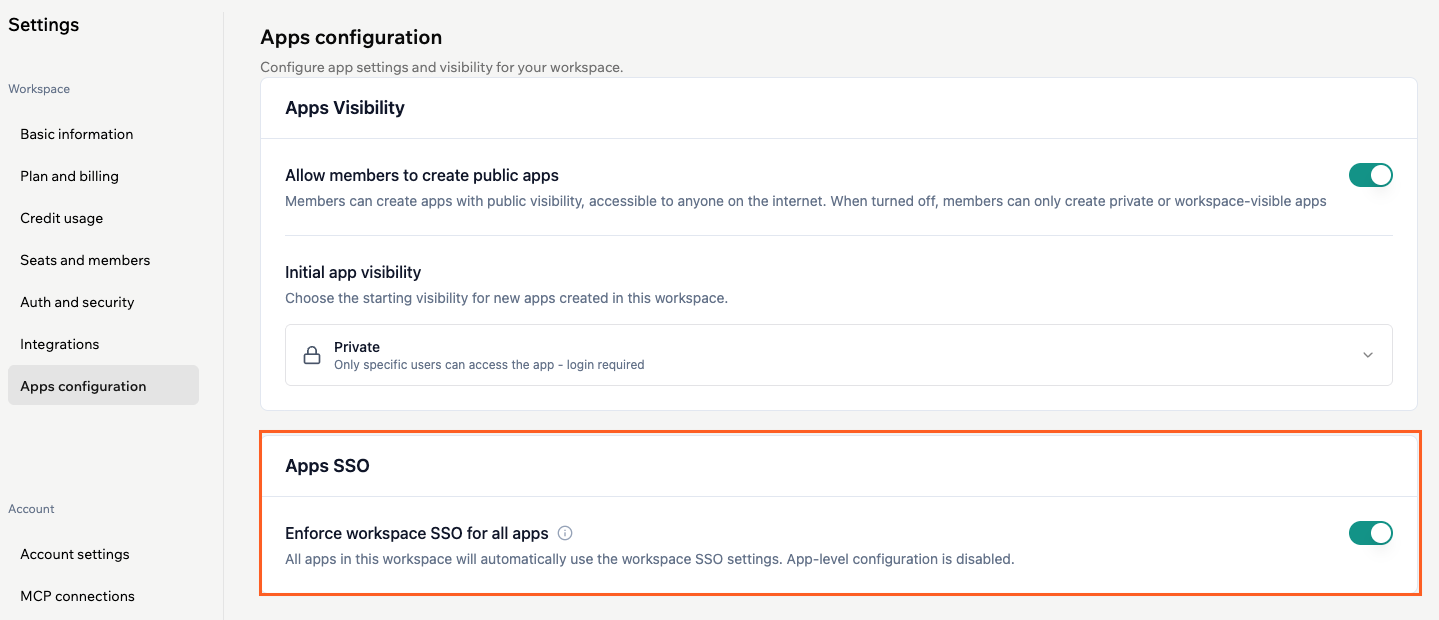 Enforcing workspace SSO for all apps in the enterprise workspace