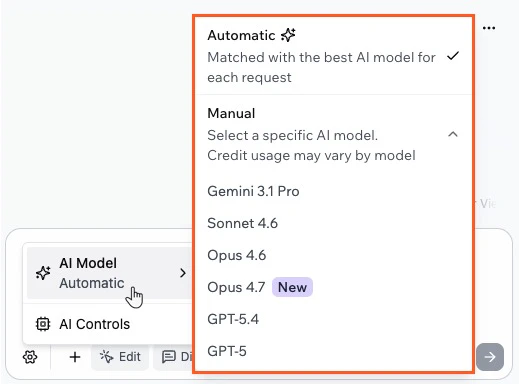 Newmodel Choosing an AI model in the Base44 AI chat settings