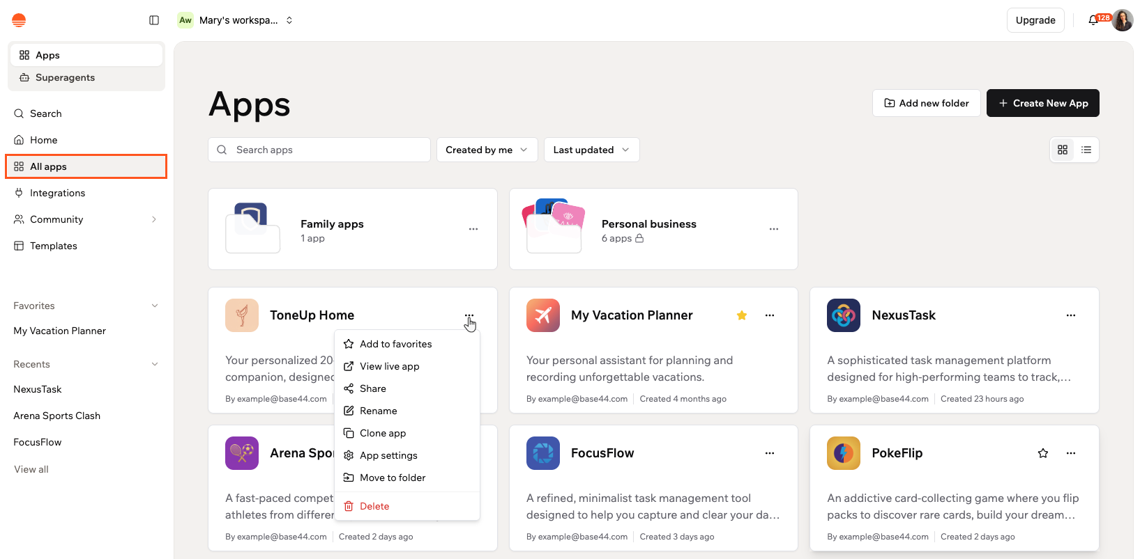 Managing the apps in your workspace