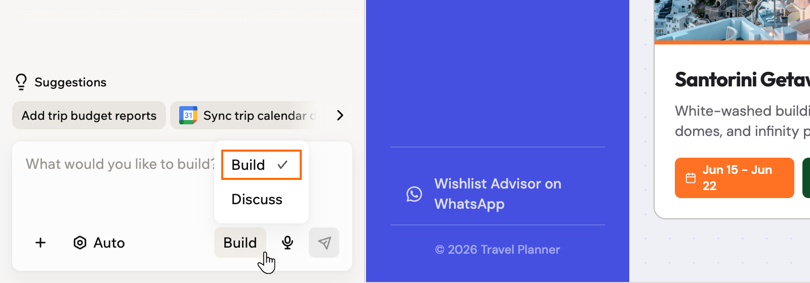 The mode drop-down in the AI chat with Build outlined