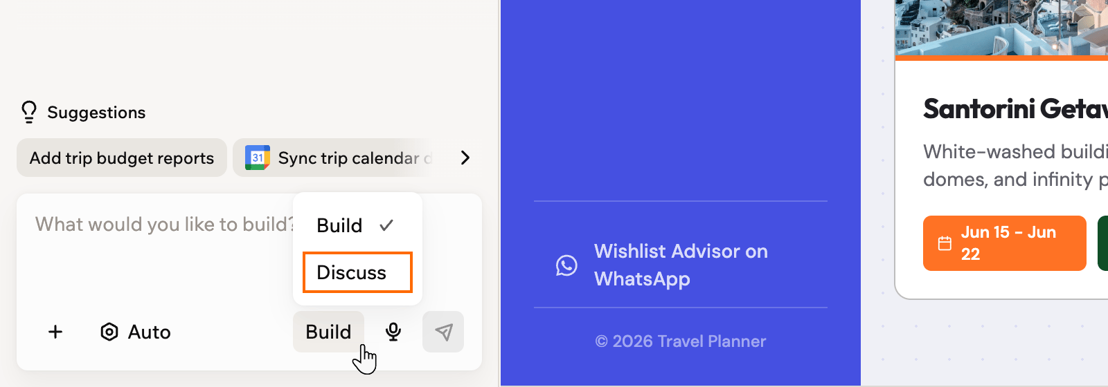 The mode drop-down in the AI chat with Discuss outlined