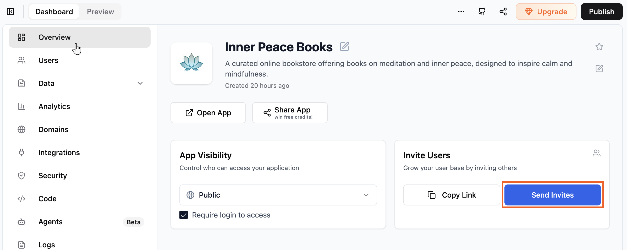 Inviting people to your app from your dashboard
