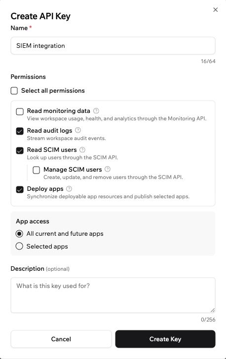 Creating an API key for your workspace