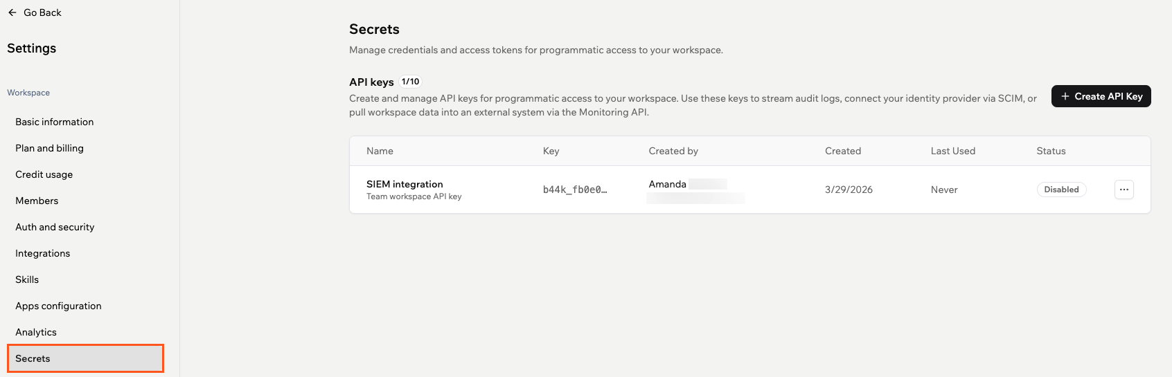 Gerenciando segredos do workspace - Base44 Support Documentation
