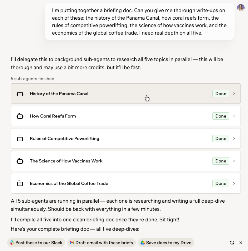 Sub-agents task panel