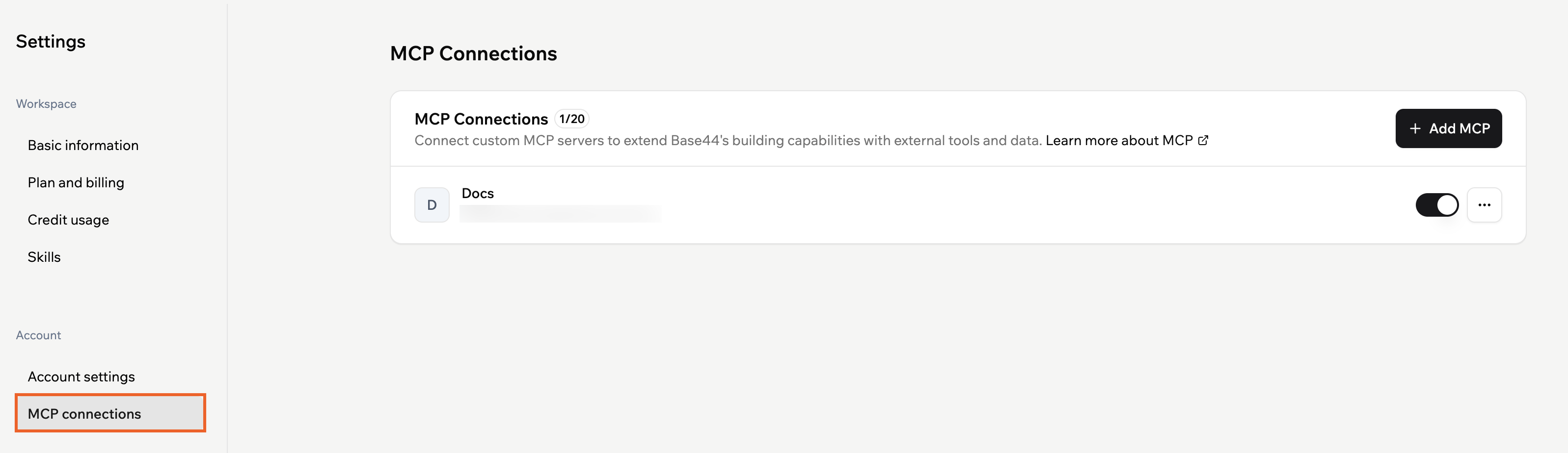 Adding custom MCP connections to your Base44 account